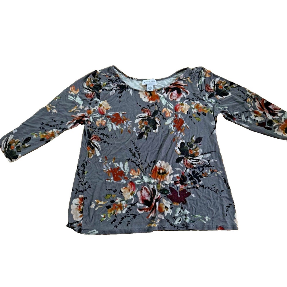 Peck & Peck Romantic Floral Top XL Gray Cottagecore Preppy Casual
